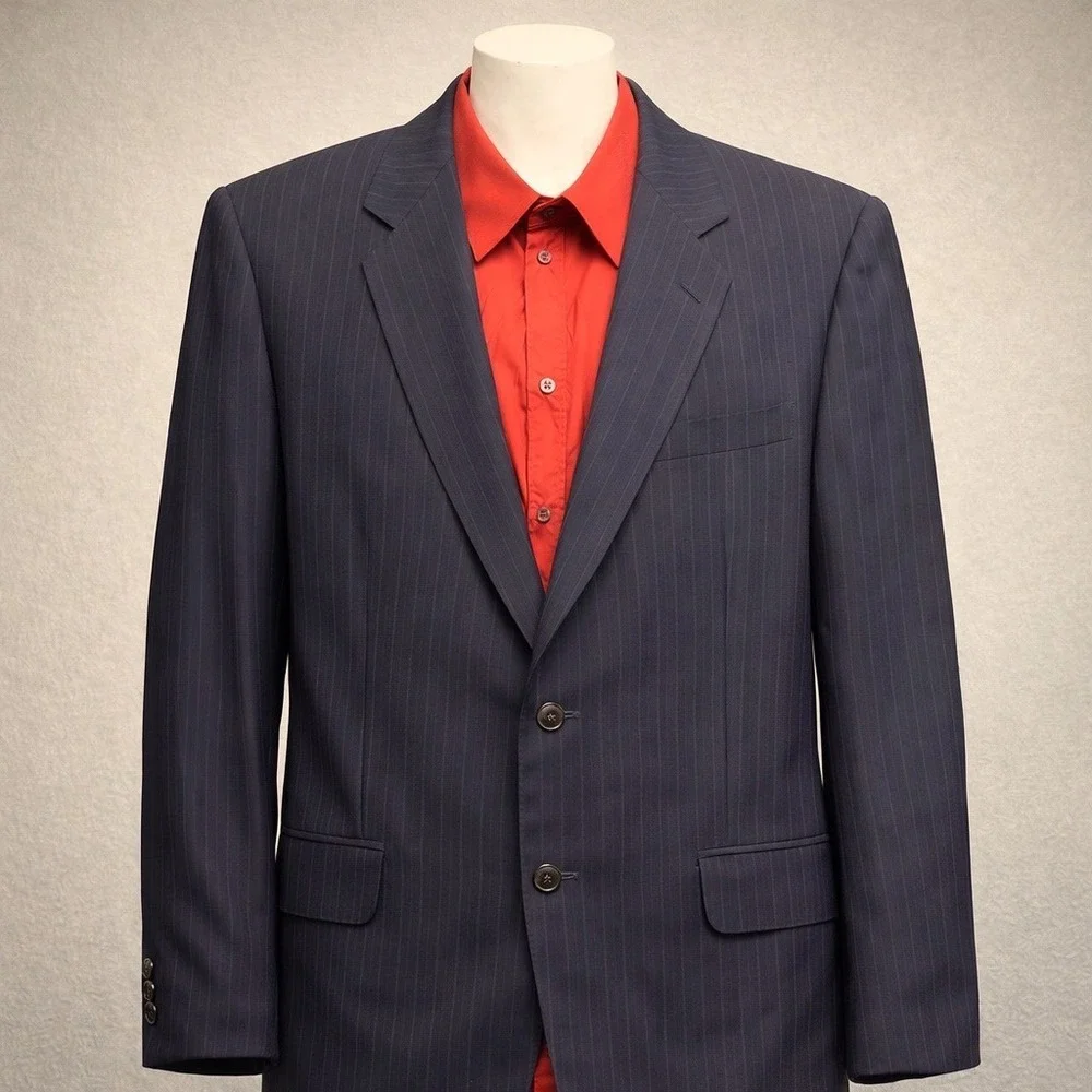 Bartolini Men Pinstripe Blazer Navy Blue Pure Wool Sport Coat XL‎ Professional